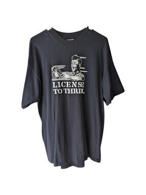 Vintage Optima License To Thrill Shirt L Black Heavy Cotton Graphic Tee 22x30